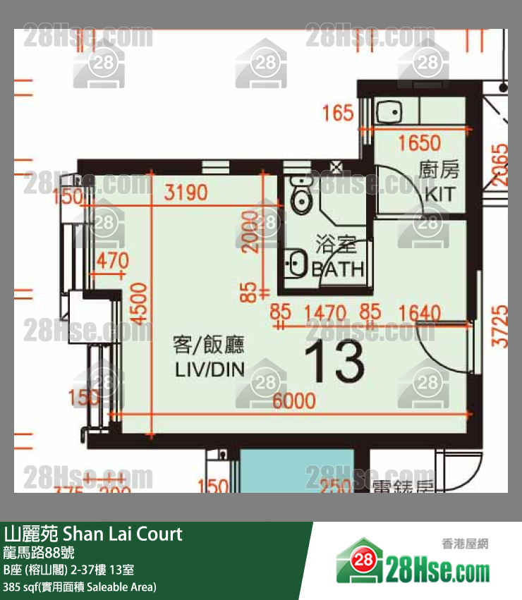 山麗苑 B座 (榕山閣) 6樓 13室 平面圖