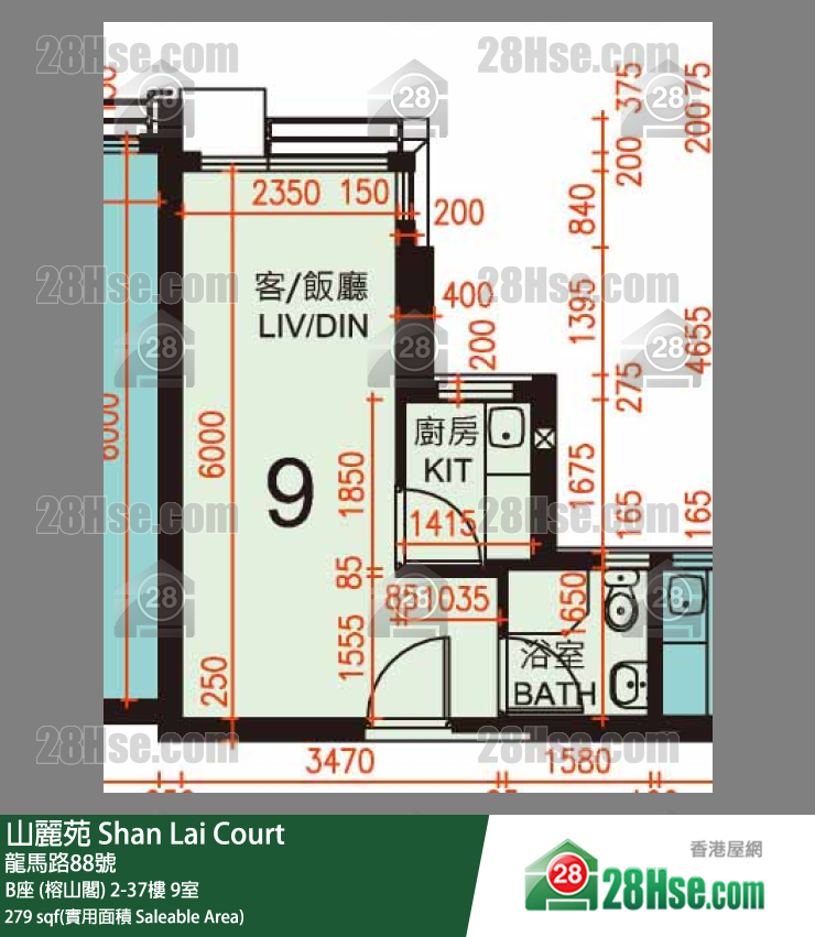 山麗苑 B座 (榕山閣) 18樓 9室 平面圖