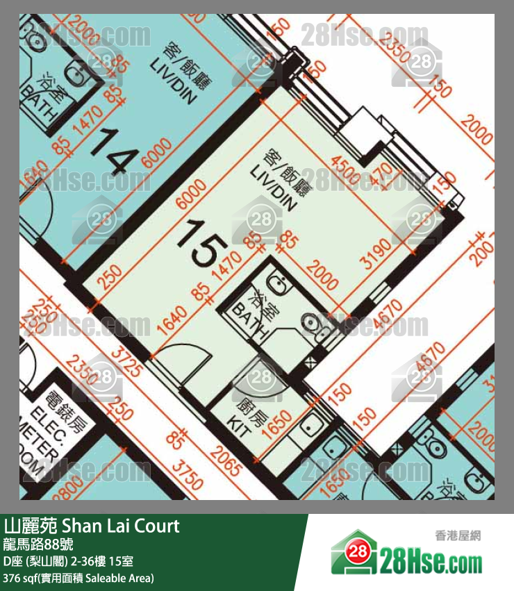 山麗苑 D座 (梨山閣) 35樓 15室 平面圖