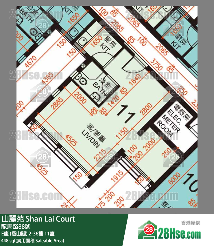 山麗苑 E座 (楹山閣) 34樓 11室 平面圖