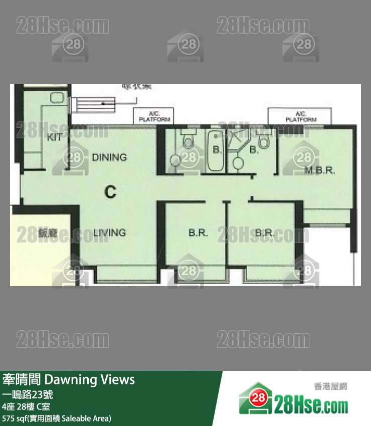 牵晴间 4座28楼 C室 平面图