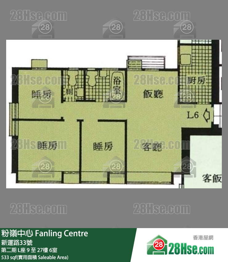 粉岭中心 第二期L座23楼 6室 平面图