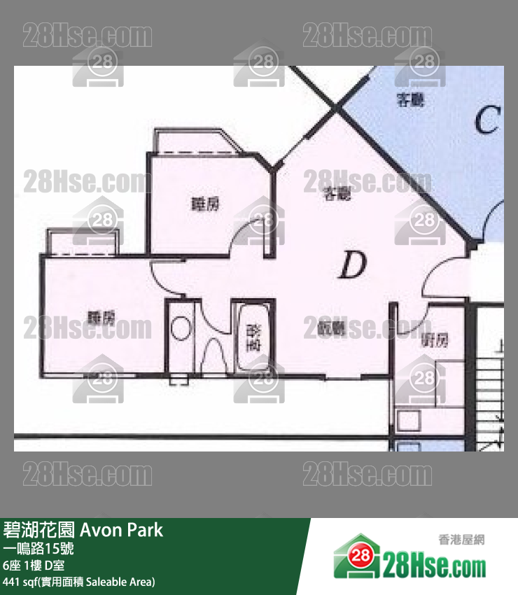 碧湖花園 6座1樓 D室 平面圖