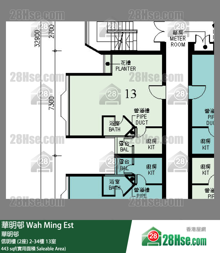 華明邨 信明樓 (2座)22樓 13室 平面圖
