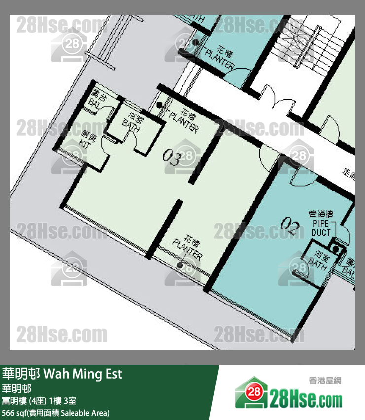 华明邨 富明楼 (4座)1楼 3室 平面图