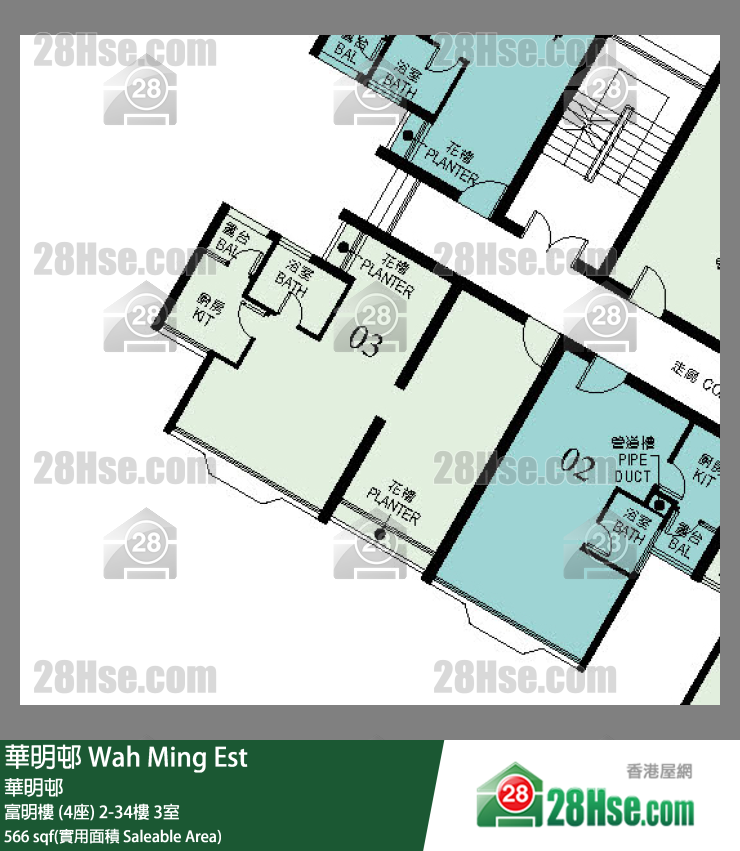華明邨 富明樓 (4座)9樓 3室 平面圖