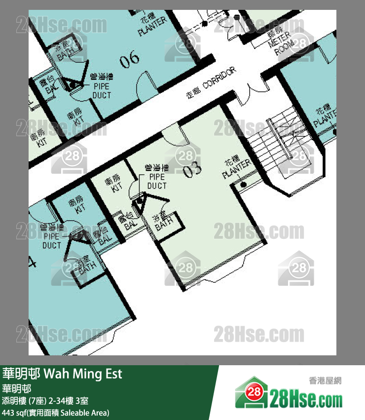 華明邨 添明樓 (7座)25樓 3室 平面圖