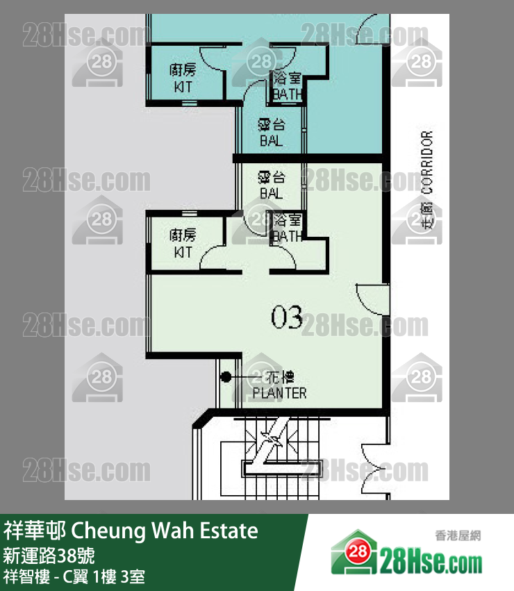 祥華邨 祥智樓 - C翼 1樓 3室 平面圖
