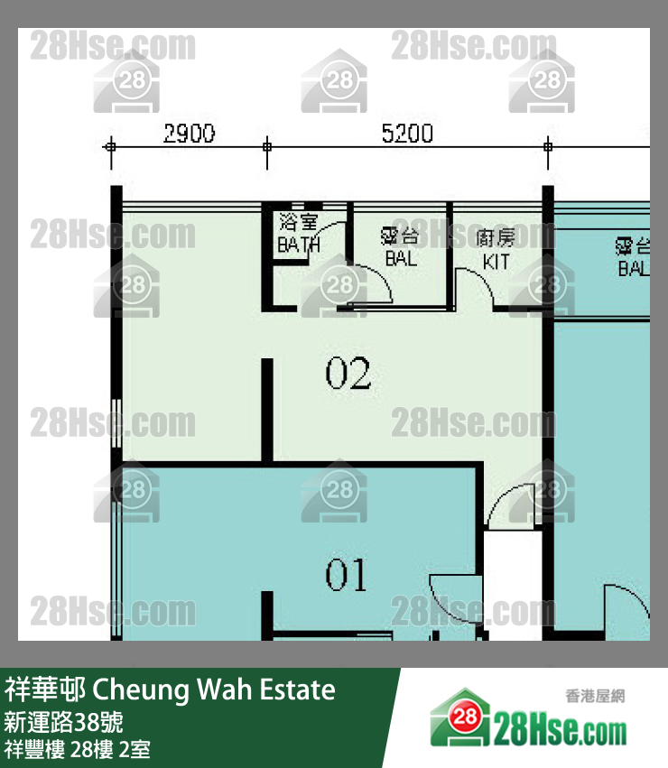 祥華邨 祥豐樓28樓 2室 平面圖
