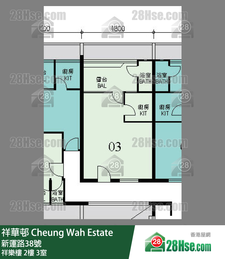 祥華邨 祥樂樓2樓 3室 平面圖