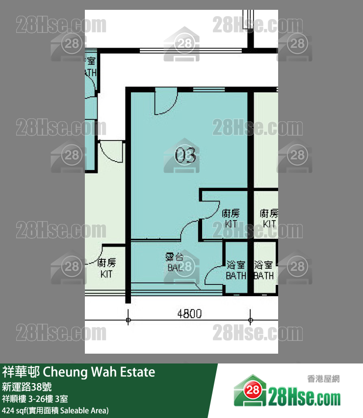 祥華邨 祥順樓 17樓 3室 平面圖