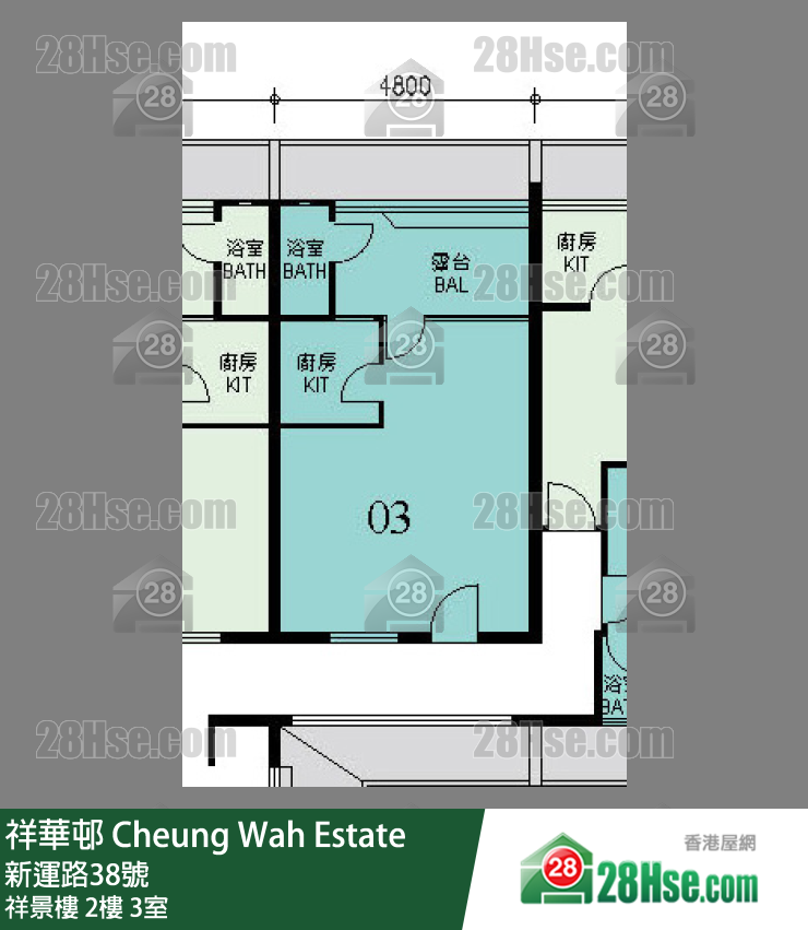 祥华邨 祥景楼2楼 3室 平面图