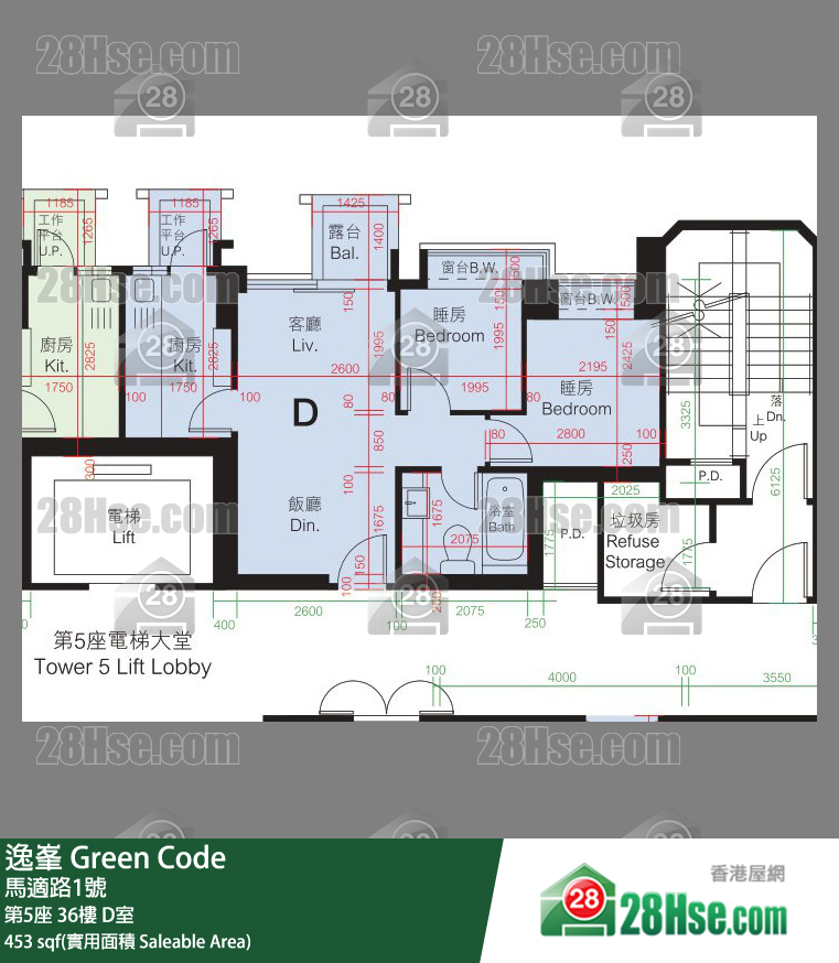 Green Code,  Flat D, 36/f, Tower 5 FloorPlan