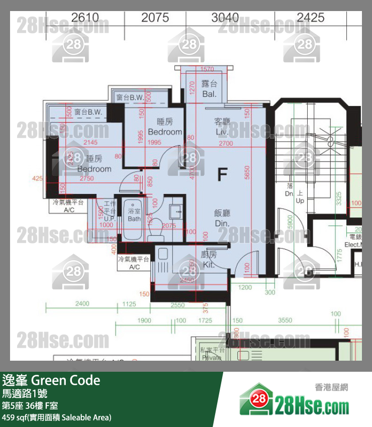 Green Code,  Flat F, 36/f, Tower 5 FloorPlan