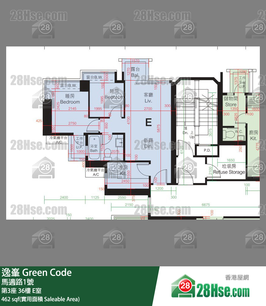 Green Code,  Flat E, 36/f, Tower 3 FloorPlan