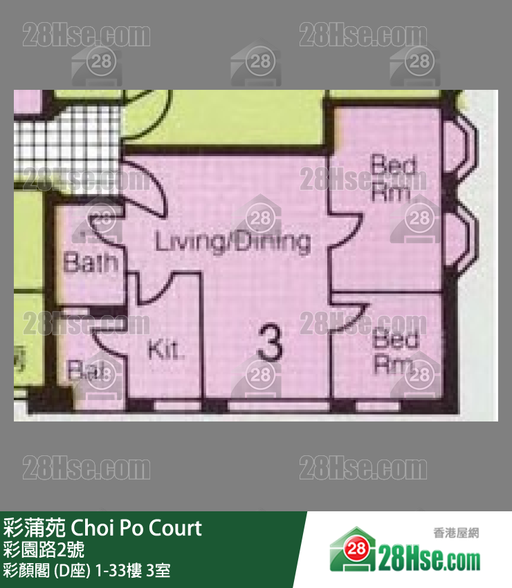 彩蒲苑 彩顏閣 (D座)1樓 3室 平面圖