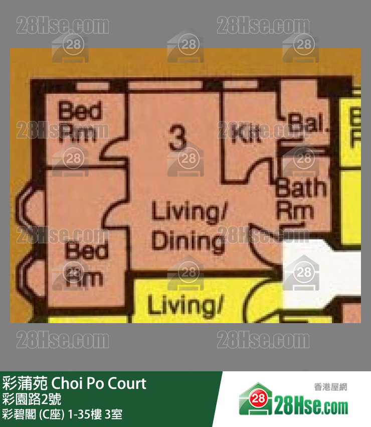 彩蒲苑 彩碧閣 (C座)1樓 3室 平面圖