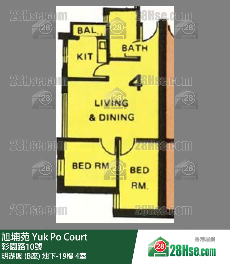 旭埔苑 明湖閣 (B座)18樓 4室 平面圖