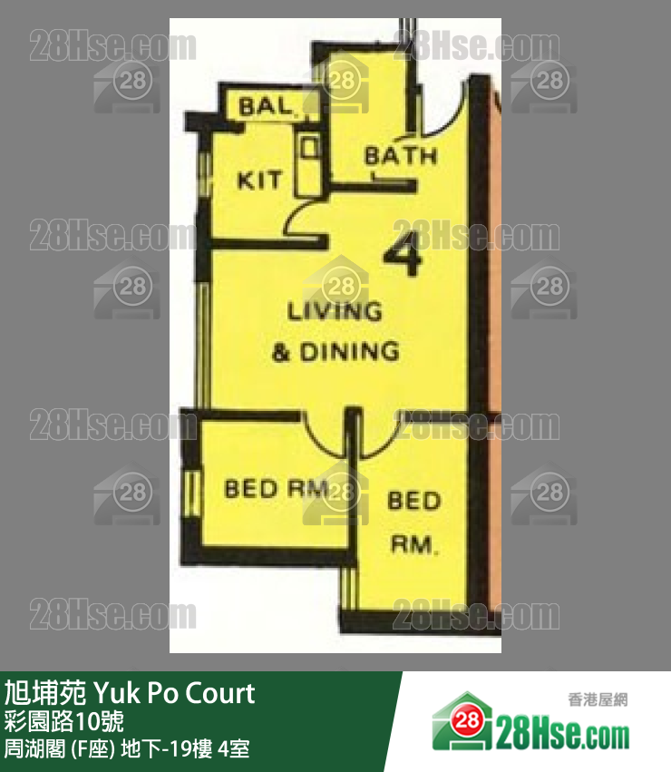 旭埔苑 周湖閣 (F座)18樓 4室 平面圖
