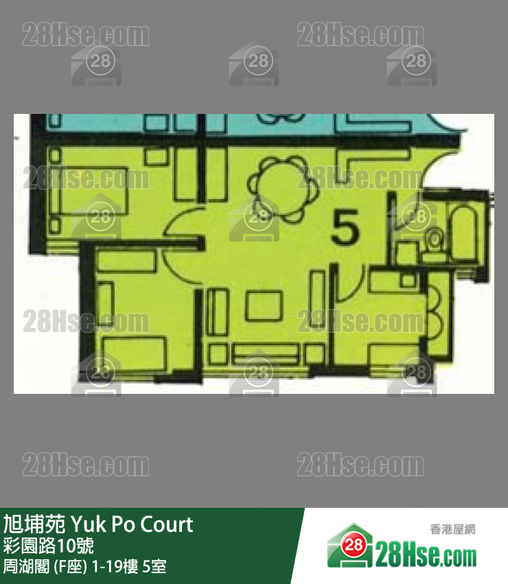 旭埔苑 周湖閣 (F座)16樓 5室 平面圖