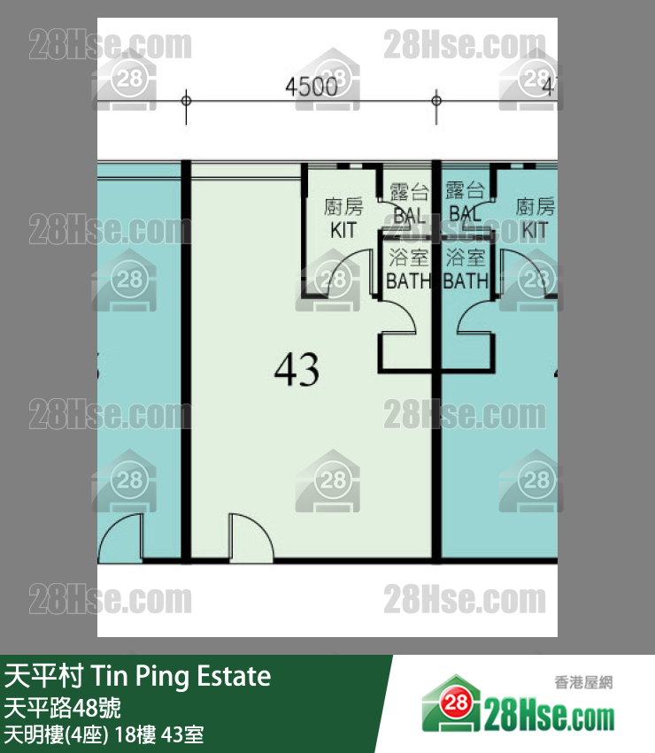 天平村 天明樓(4座)18樓 43室 平面圖