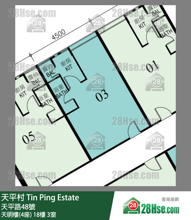 天平村 天明樓(4座)18樓 3室 平面圖