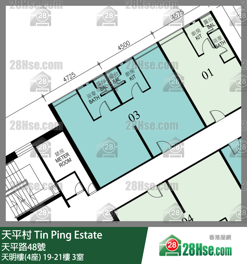 天平村 天明樓(4座)19樓 3室 平面圖