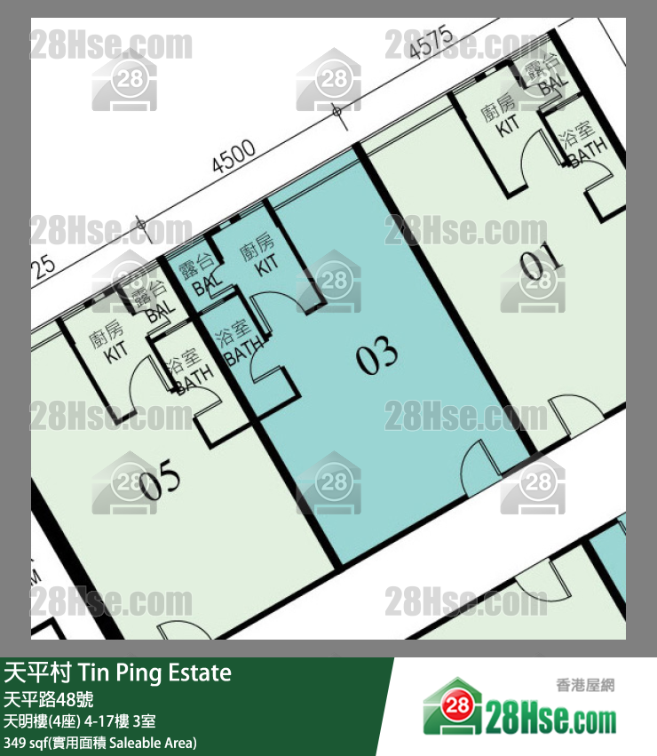 天平村 天明樓(4座)15樓 3室 平面圖