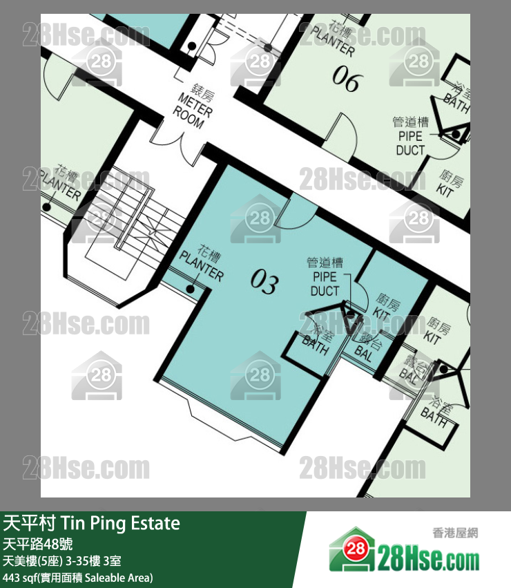 天平村 天美樓(5座)14樓 3室 平面圖
