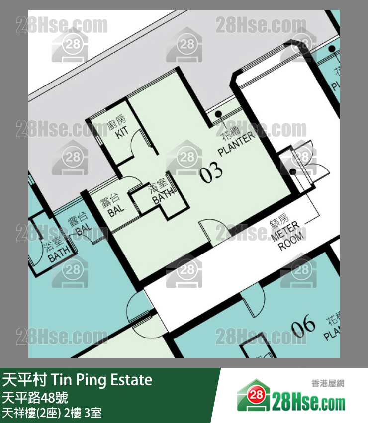 天平村 天祥樓(2座)2樓 3室 平面圖