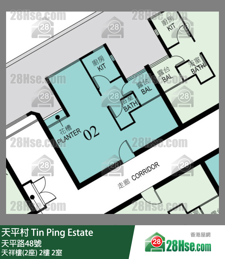 天平村 天祥楼(2座)2楼 2室 平面图