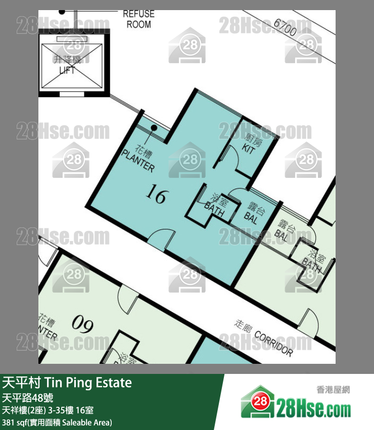 天平村 天祥樓(2座)10樓 16室 平面圖