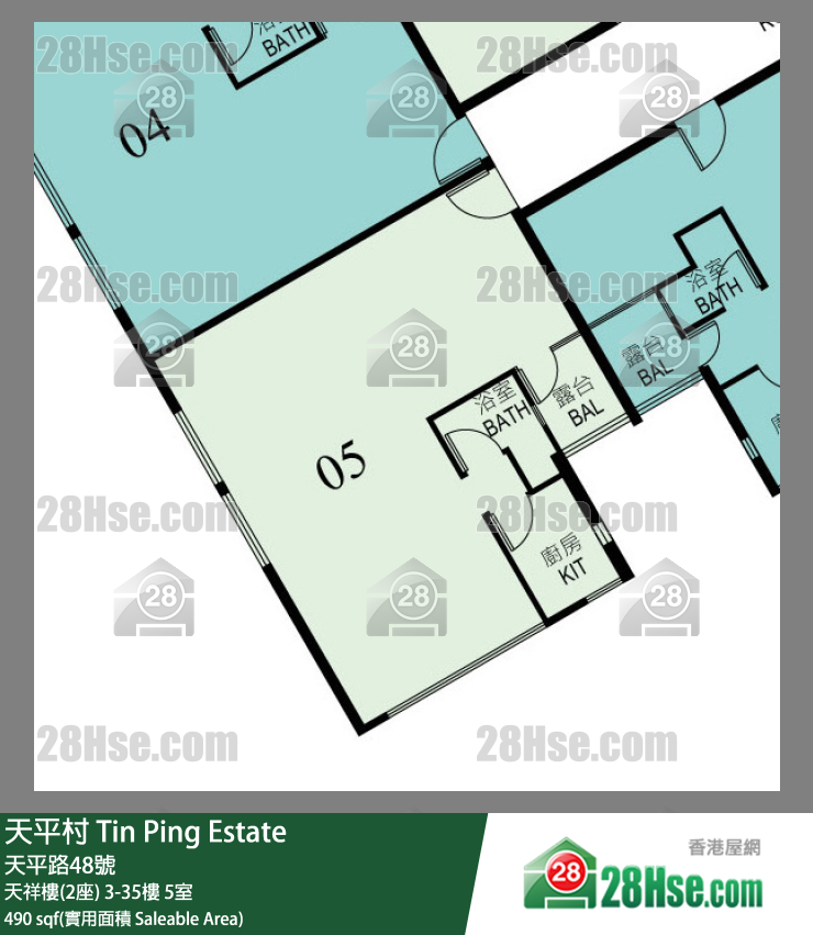 天平村 天祥樓(2座)24樓 5室 平面圖