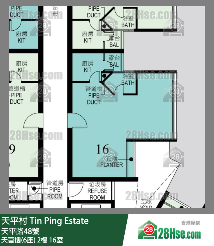 天平村 天喜樓(6座)2樓 16室 平面圖