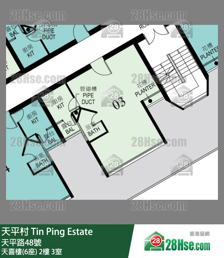天平村 天喜樓(6座)2樓 3室 平面圖