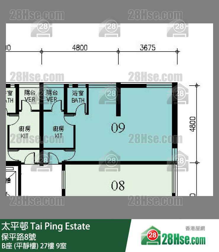 太平邨 B座 (平靜樓)27樓 9室 平面圖