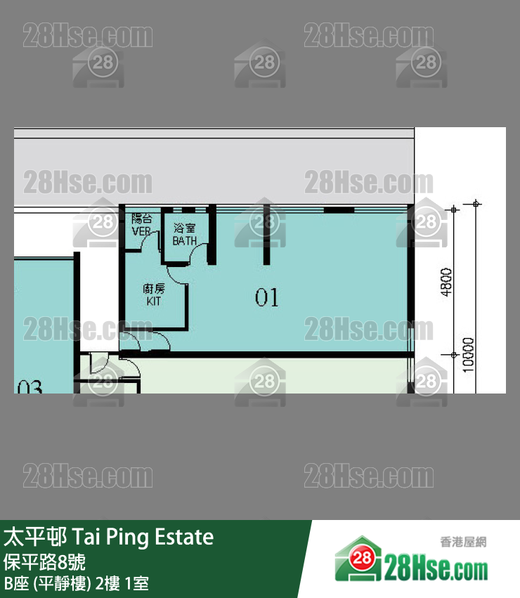 太平邨 B座 (平靜樓)2樓 1室 平面圖