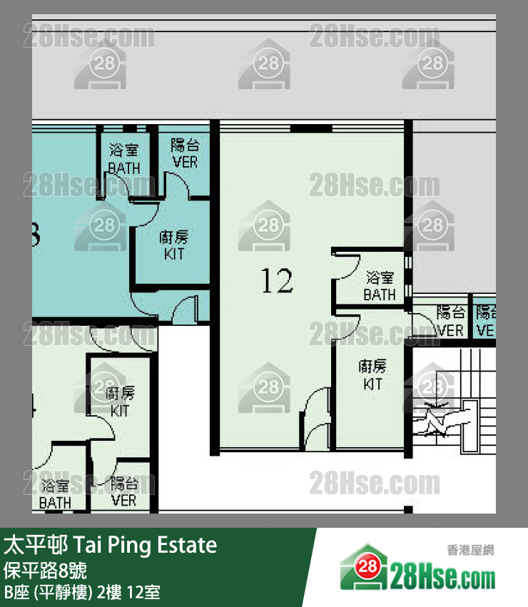 太平邨 B座 (平靜樓)2樓 12室 平面圖