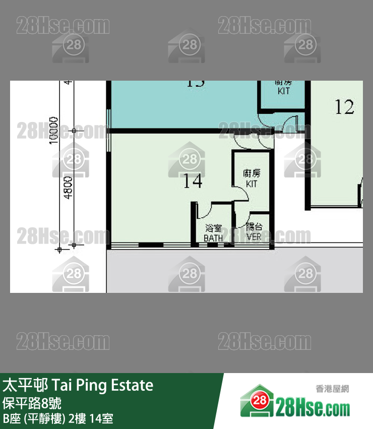 太平邨 B座 (平靜樓)2樓 14室 平面圖