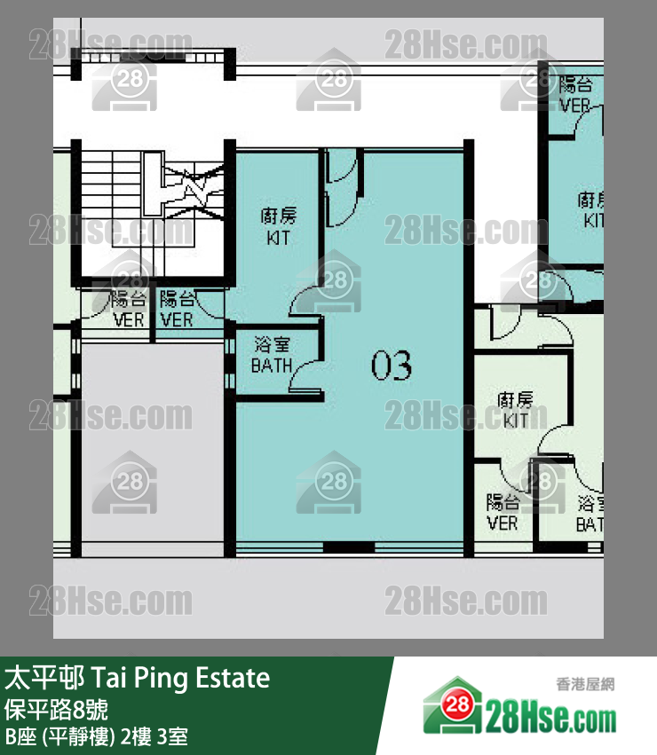 太平邨 B座 (平靜樓) 2樓 3室 平面圖