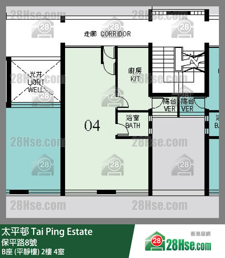太平邨 B座 (平靜樓)2樓 4室 平面圖