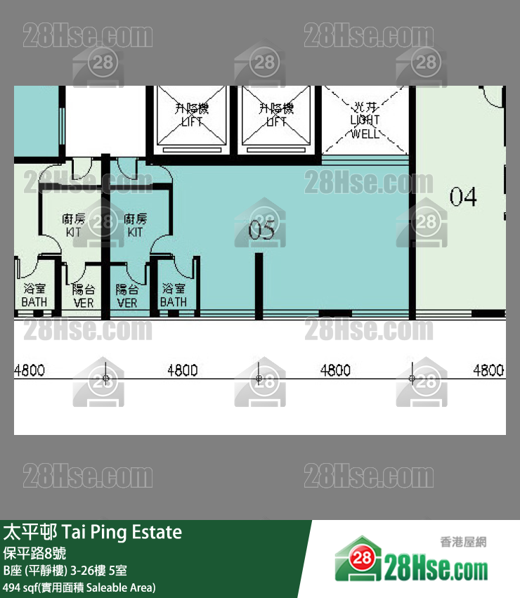 太平邨 B座 (平靜樓) 12樓 5室 平面圖