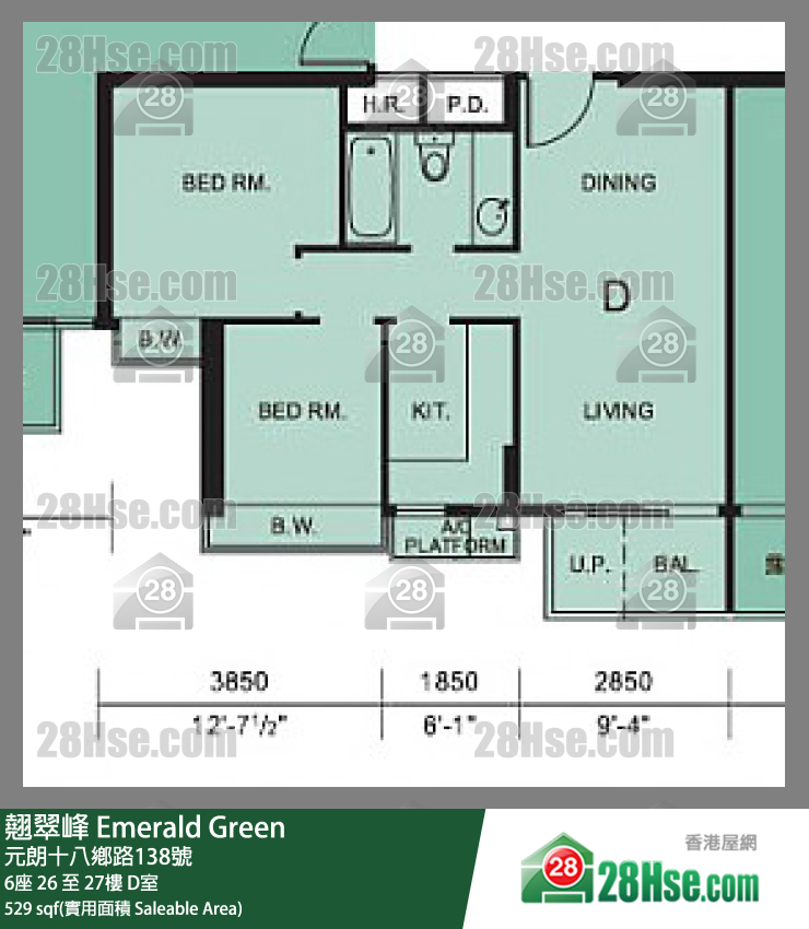 翹翠峰 6座27樓 D室 平面圖