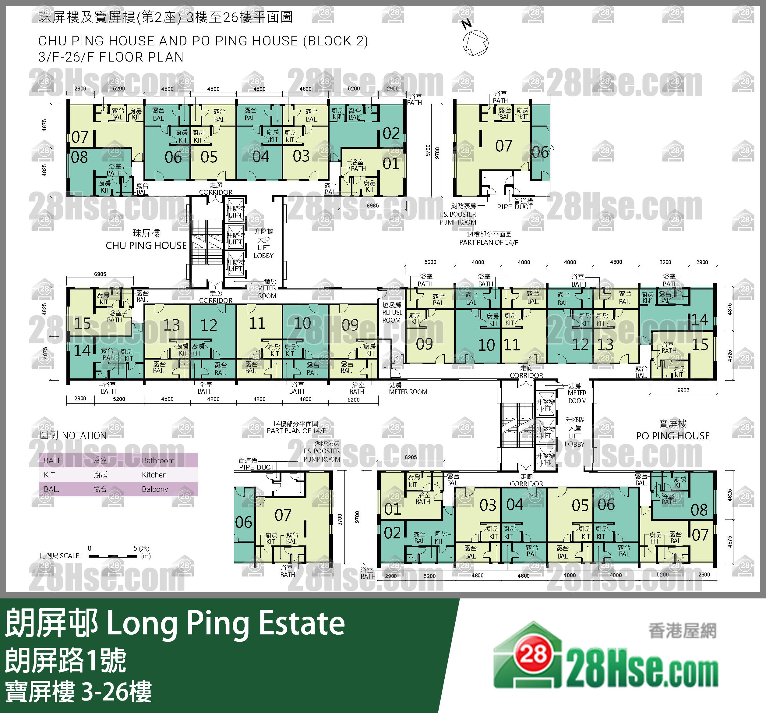 宝屏楼 3-26楼 平面图