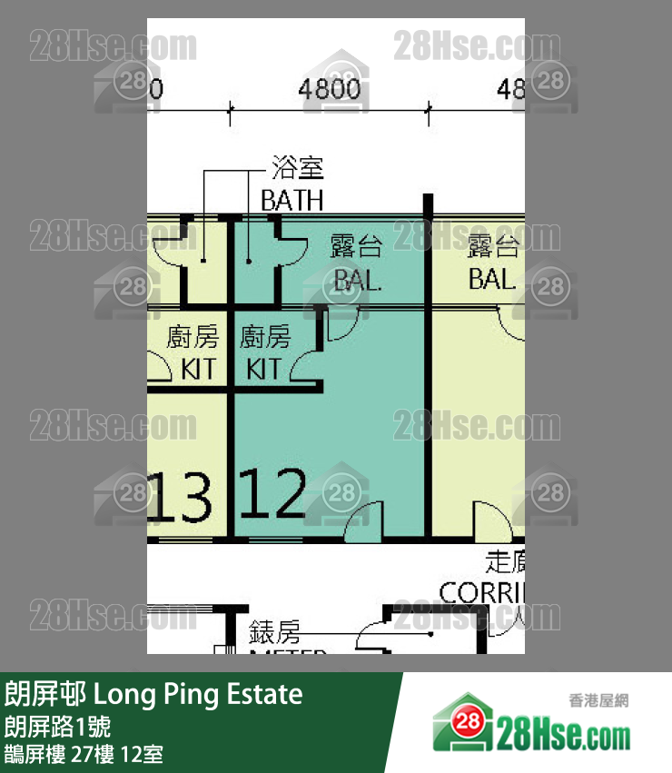 朗屏邨 鵲屏樓 27樓 12室 平面圖