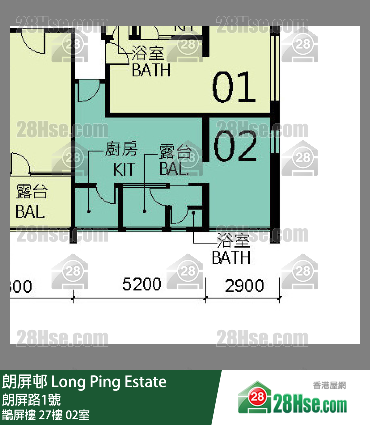 朗屏邨 鵲屏樓27樓 02室 平面圖