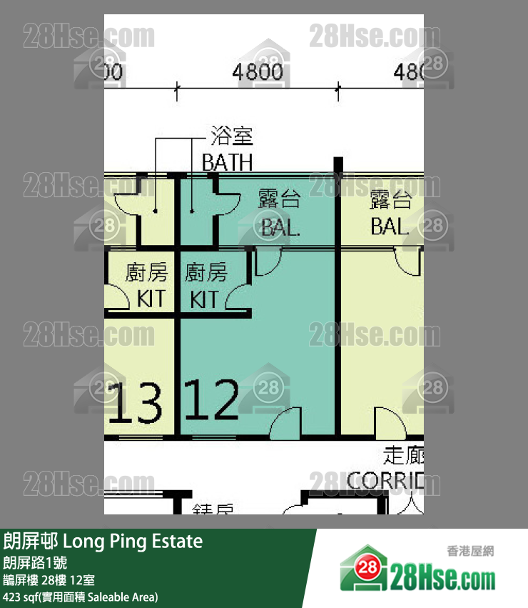 朗屏邨 鵲屏樓 28樓 12室 平面圖