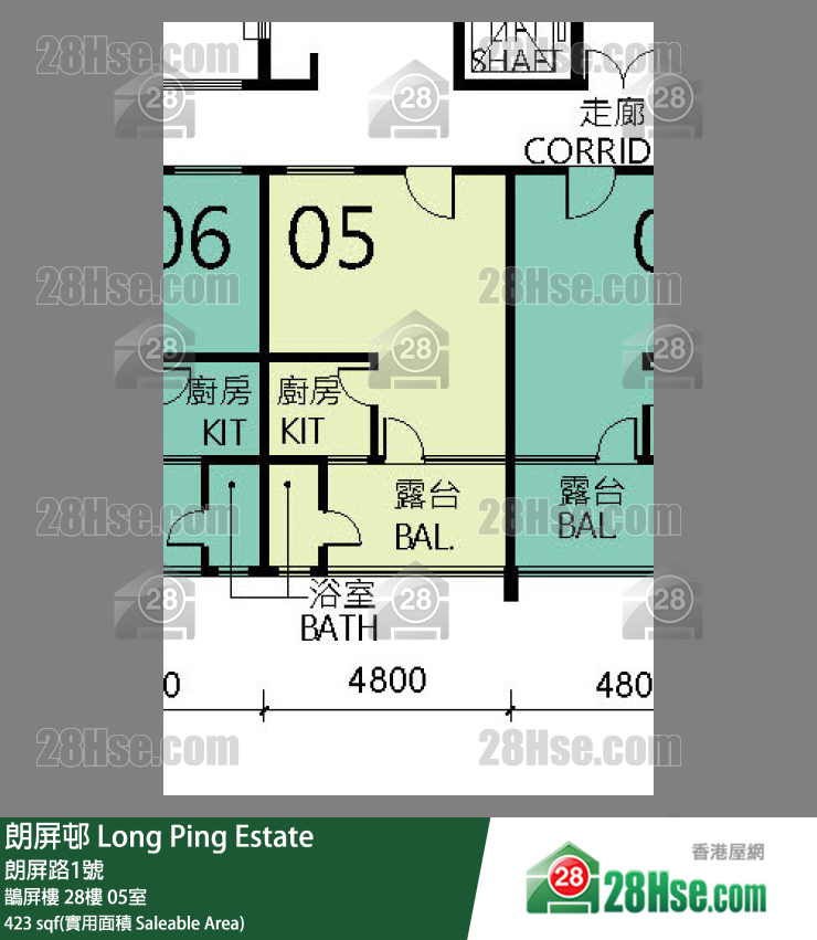 朗屏邨 鵲屏樓 28樓 05室 平面圖