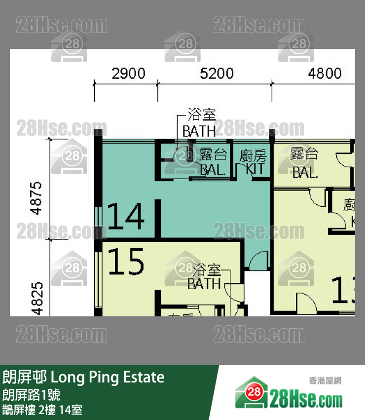 朗屏邨 鵲屏樓2樓 14室 平面圖