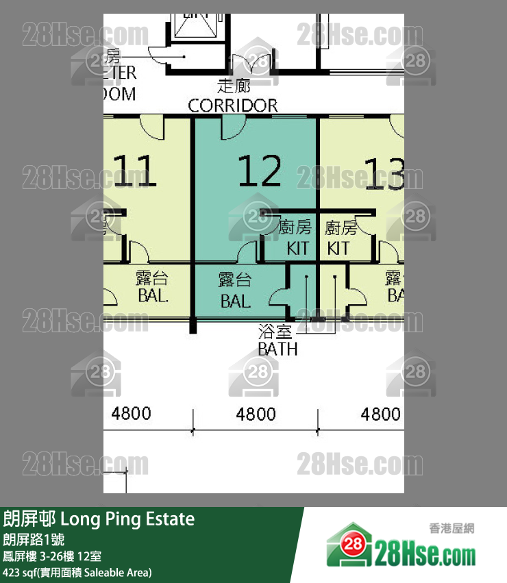 朗屏邨 鳳屏樓 19樓 12室 平面圖